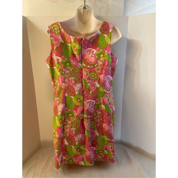 Briggs NY Lilly inspired dress size 16 metro retro 70's vibe pink green - Picture 2 of 5
